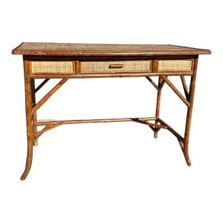 Late 20th Century Vintage Burnt Bamboo Writing Desk For Sale