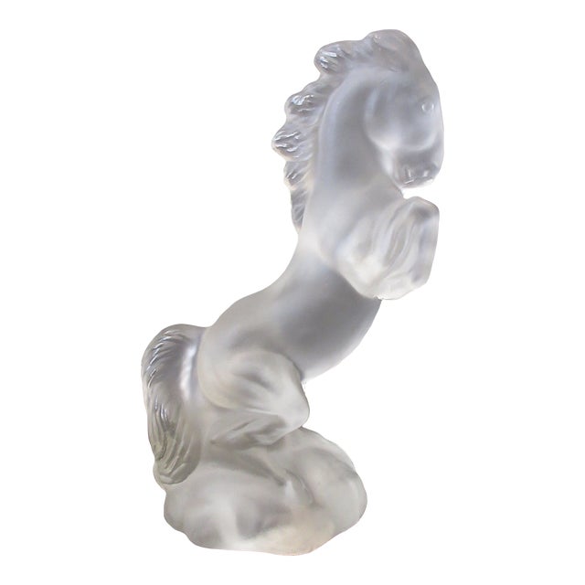 Mid 20th Century Vintage Bohemian Czech Curt Schlevogt Ingrid Frosted Glass Horse Figurine Statue For Sale