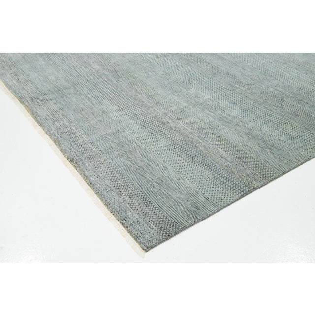 Modern Savannah Wool Rug Handmade in Light Green With Geometric Pattern For Sale - Image 10 of 11