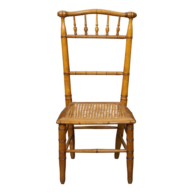 English Turn of the Century 1900s Bamboo Slipper Chair with Cane Seat For Sale