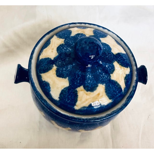 Farmhouse Ebeling & Reuss Blue/Tan Stoneware Canister For Sale - Image 3 of 7