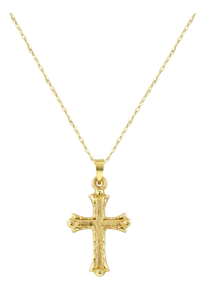 Textured Small Gold Cross Necklace 14k Yellow Gold