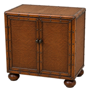 Vintage British Colonial Woven Campaign Accent Cabinet With Leather Trim