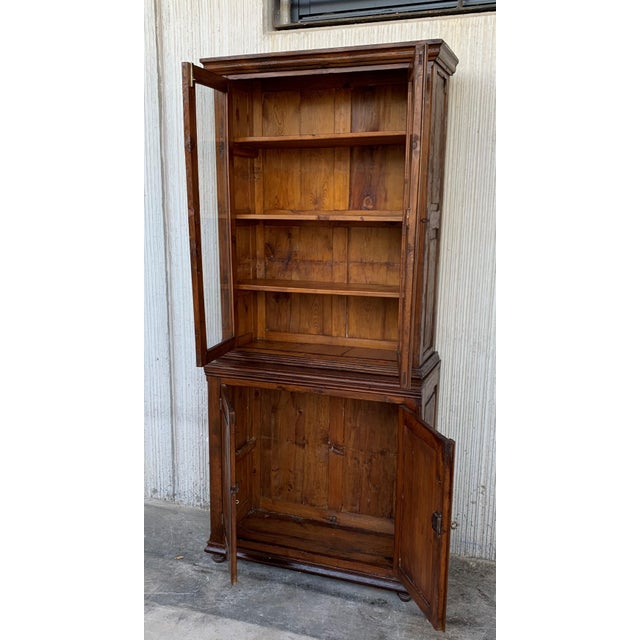 19th Century Spanish Vitrine, Bookcase Tallboy Cabinet With Glass Doors For Sale - Image 4 of 13