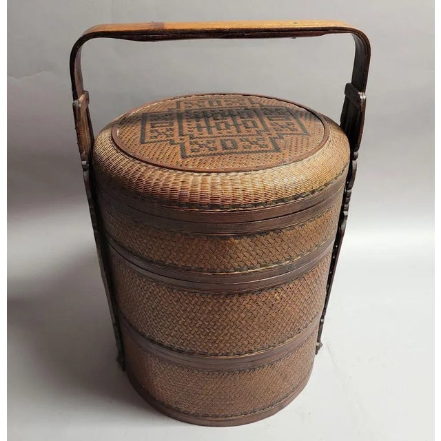 Early 20th Century Antique Chinese 3-Tier Woven Wedding Storage Basket For Sale - Image 5 of 8