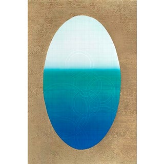 Rebecca Koury "Tapestry of Tropical Waters" Blue Teal Gold Contemporary Abstract Painting, Acrylic and Mixed Media on Canvas, Carmel California Art For Sale