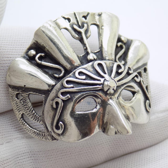 Vintage Italian Handmade Genuine Silver Venetian Carnival Mask Figurine Miniature For Sale - Image 4 of 10