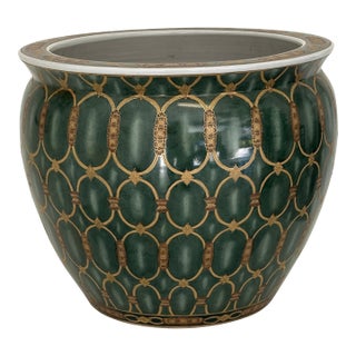 Vintage Chinoiserie Ceramic Fishbowl Planter For Sale