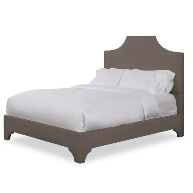 Modern Kit Queen Bedframe, Mushroom Velvet For Sale - Image 3 of 4