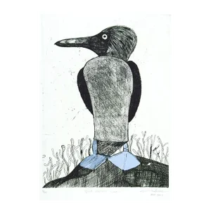 Contemporary Abstract Bird Blue Footed Booby Etching