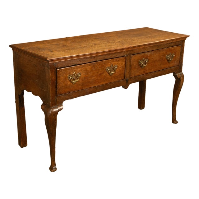 Antique 18thC Georgian Oak Welsh Two Drawer Dresser Base Server Side Table 1760 For Sale