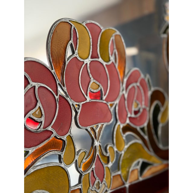 Vintage Artglas Reverse Painted Mirror — Art Nouveau Floral Panel, Hollywood Regency Statement, 1970s For Sale - Image 9 of 12