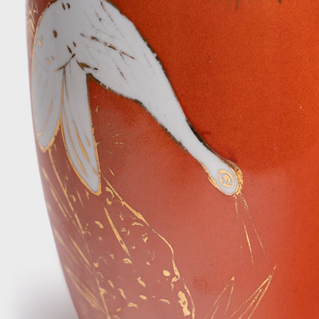 Traditional Pair of Petite Chinese Persimmon Pine & Crane Jars, C. 1920 For Sale - Image 3 of 6