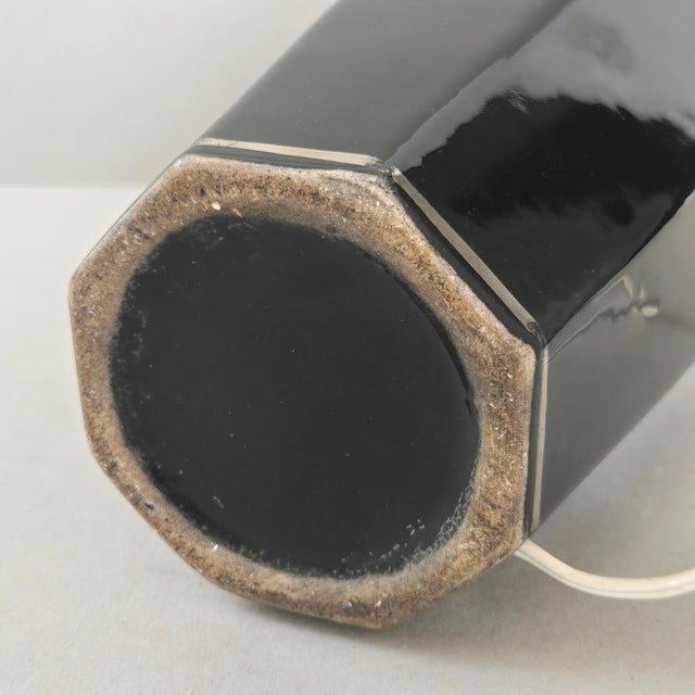 Black Art Deco Table Lamp in Black and Silver Ceramic, 1920s-1930s For Sale - Image 8 of 14