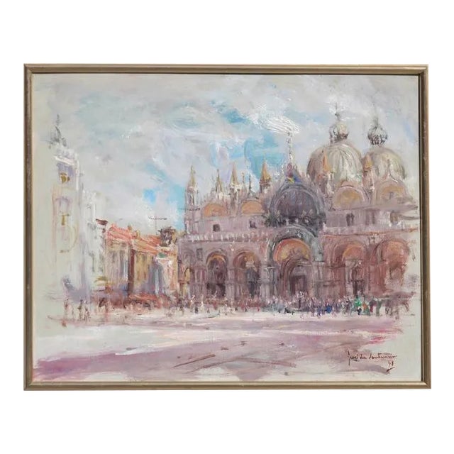 Early 20th Century "St. Mark's Basilica" Landscape Painting, Framed For Sale