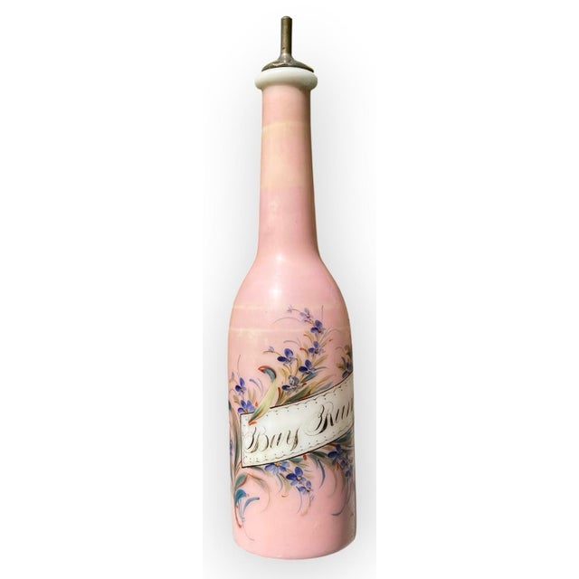 Victorian Glass Antique Barber Bottle Hand Painted Flowers For Sale - Image 6 of 16