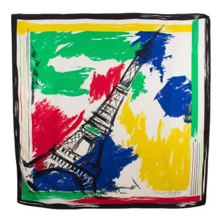 Courreges Paris Silk Scarf the Eiffel Tower in Multicolor Print For Sale