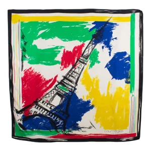 Courreges Paris Silk Scarf the Eiffel Tower in Multicolor Print