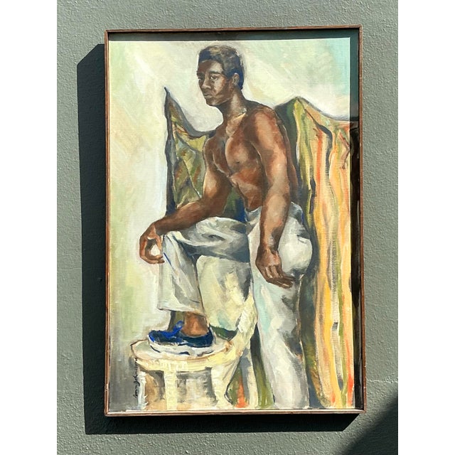 Mid 20th Century Vintage Original Oil Figural on Canvas For Sale - Image 5 of 12