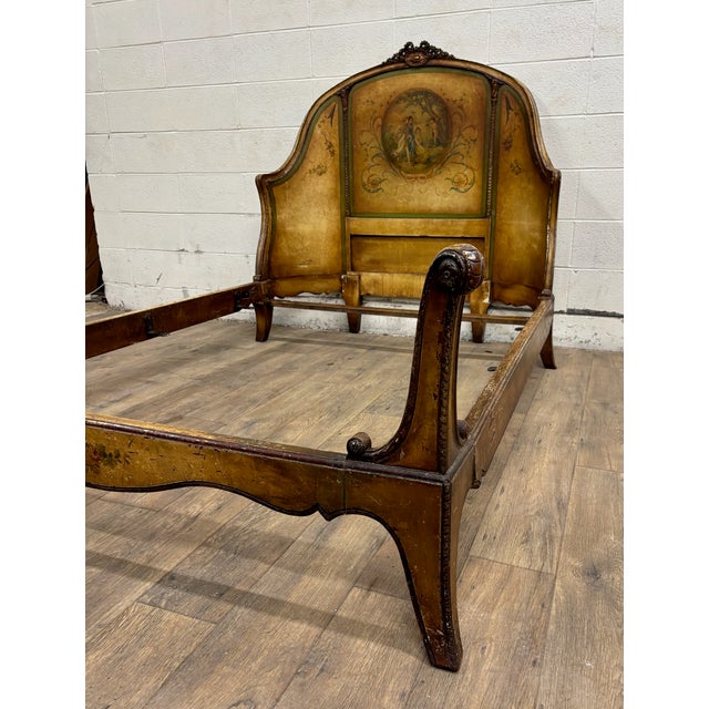 Antique Three Quarter Size French Louis XV Vernis Martin Style Bed For Sale - Image 9 of 14