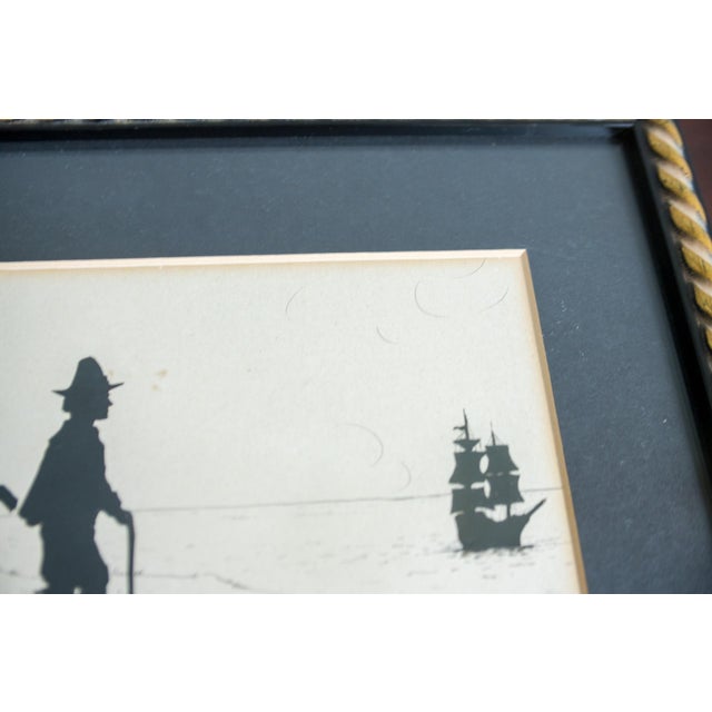 Paper Antique Pilgrim Silhouette C. 1920 Framed Cut Paper & Ink Art, Signed Provenance Judge Charles Barker Wheeler, New York Supreme Court For Sale - Image 7 of 11