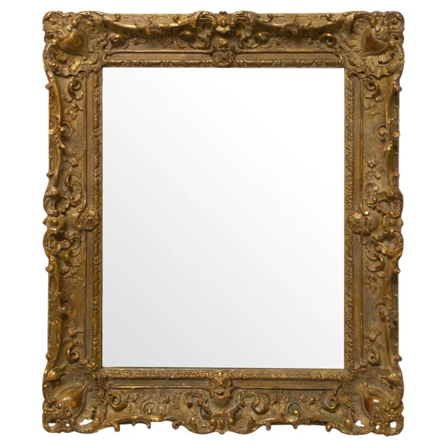 Regency Rectangular Handcrafted Gold Foil Wood Mirror, Spain, 1970 For Sale