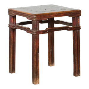 Chinese Qing Dynasty Period 19th Century Side Table with Humpback Stretchers