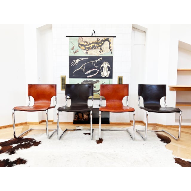 Animal Skin Set 8 Carlo Bartoli T 70 920 Cantilever Chairs Brown Leather - 8 PCS For Sale - Image 7 of 18