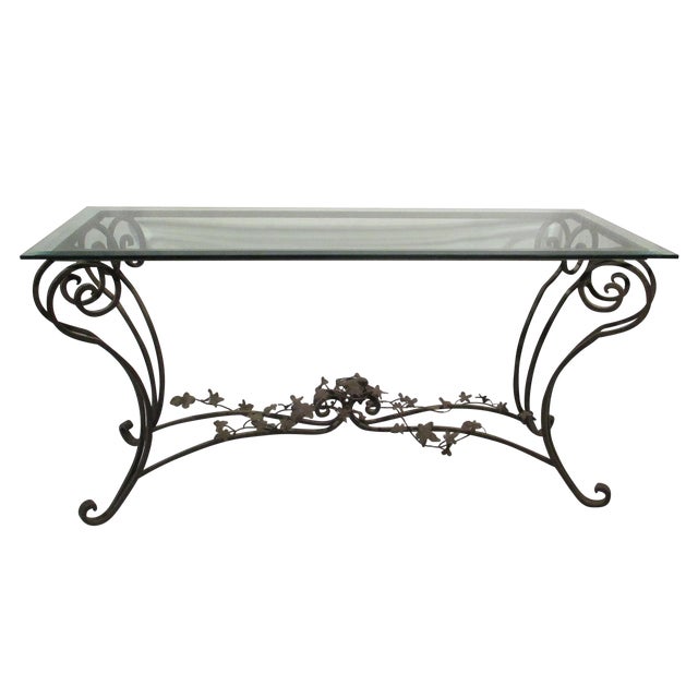 Wrought Iron Beveled Glass Bird Sofa Table | Chairish