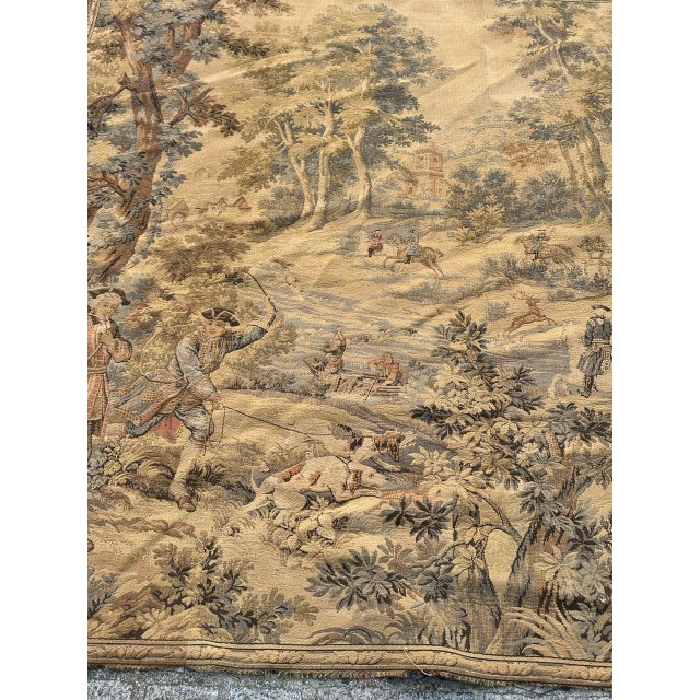 Vintage French Aubusson Jacquard Tapestry Hunting with Hounds, 1970s For Sale - Image 16 of 18