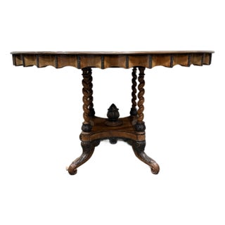 Antique Renaissance Revival Oval Center Hall Table Barley Twist For Sale