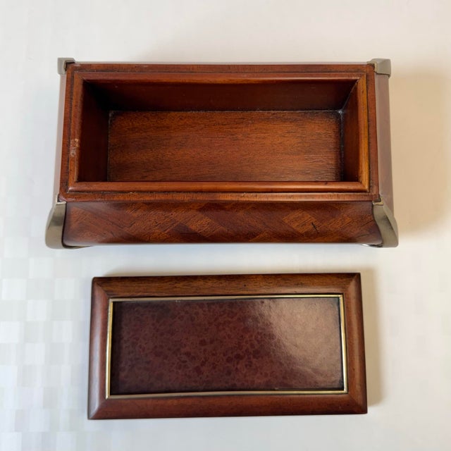 Mid-Century Modern Vintage Mahogany Wood, Brass and Leather Box by Maitland Smith For Sale - Image 3 of 10