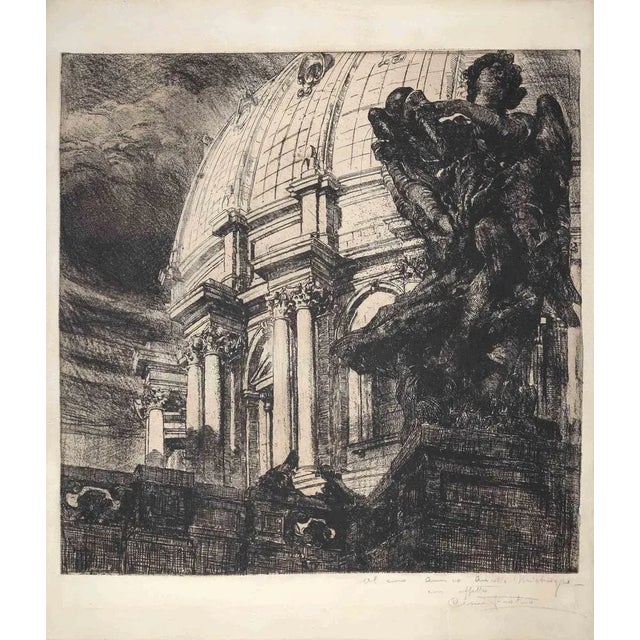 Detail of the Vatican is an Original Etching realized by Cesare Fratino in the Mid-20th Century. Hand-signed and dedicated...