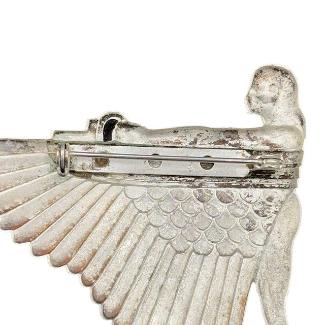 1920s Art Deco Egyptian Revival Goddess Isis 2.5" 800 Silver Brooch For Sale In Los Angeles - Image 6 of 6