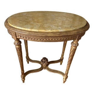 19th Century French Louis XVI Style Giltwood Marble Top Oval Side Table For Sale