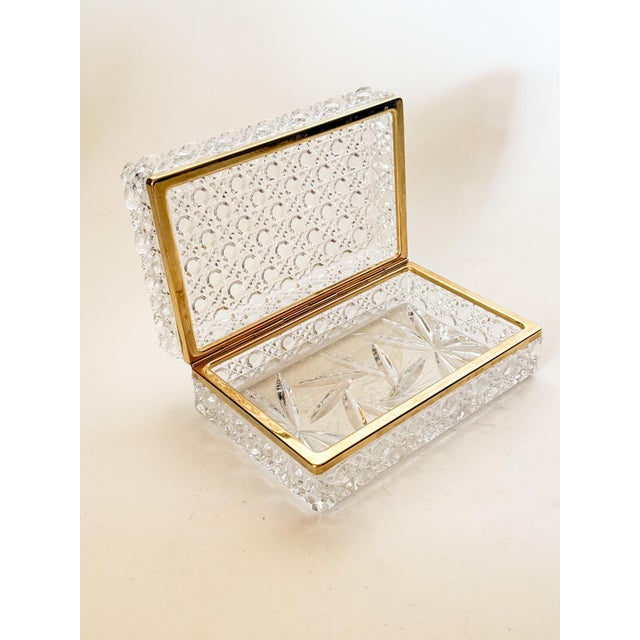 Vintage Crystal Glass Casket Box With Brass Trim For Sale In Dallas - Image 6 of 10