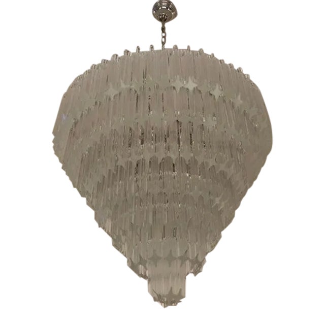 Early 21st Century Murano Glass Transparent Quadriedo Cut Glass Chandelier For Sale
