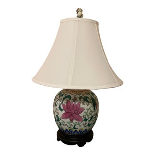 1980s Peony Ginger Jar Lamp Corded For Sale