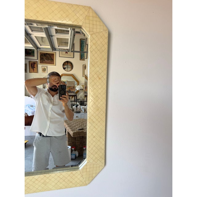 Cream 1980’s Postmodern Tessellated Bone Wall Mirror, Attributed to Enrique Garcel For Sale - Image 8 of 12