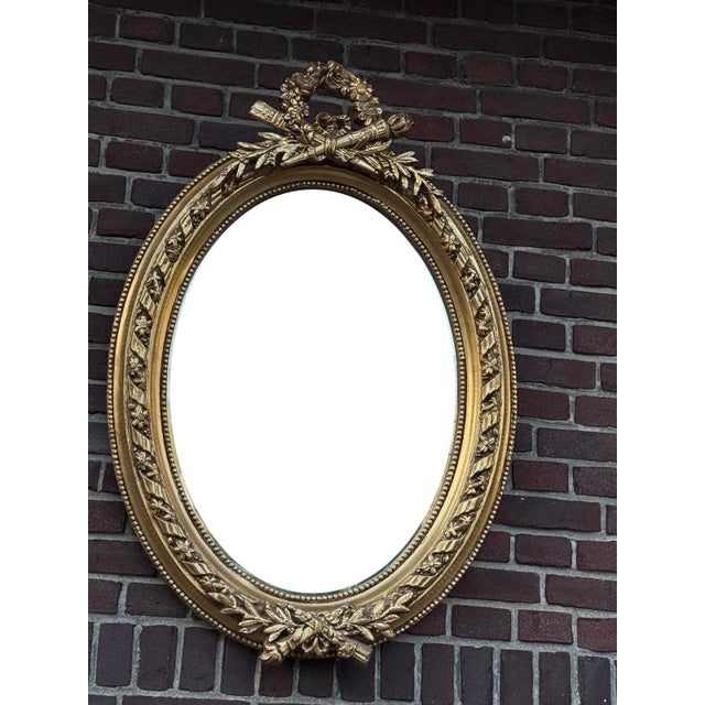 1960 French Louis XVI Gold Beech Oval Wall Mirror 1pc For Sale - Image 10 of 18