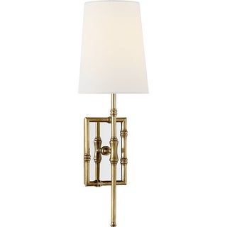 Studio VC for Visual Comfort Signature Grenol Single Modern Bamboo Sconce in Hand-Rubbed Antique Brass with Linen Shade For Sale