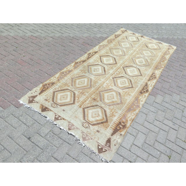Mid 20th Century Mid 20th Century Pale Dune Colors Handwoven Kilim Bohemian Area Rug For Sale - Image 5 of 11
