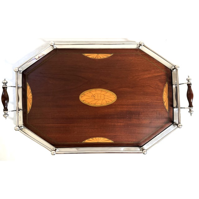 Antique English Silver and Mahogany Gallery Tray For Sale - Image 16 of 18