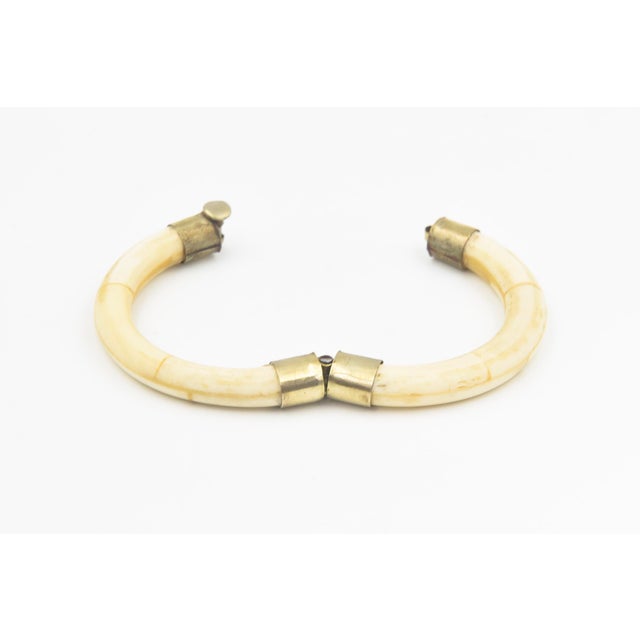 1970s Bone Bangle Bracelet With Gold-Tone Accents For Sale - Image 10 of 10