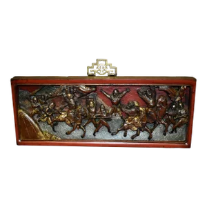 Antique Asian Carved Figural Plaque W/Brass Hanger