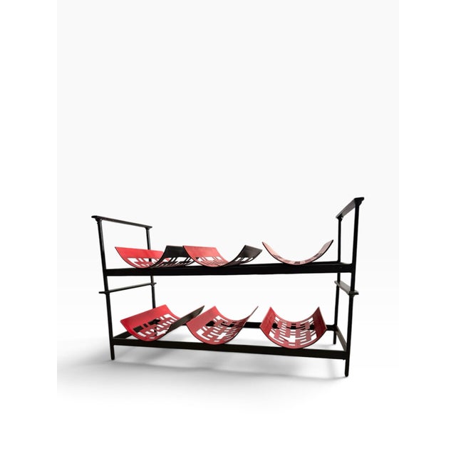Vintage Mid-Century Modern Stackable Red & Black Geometric Metal Wine Rack For Sale - Image 4 of 7