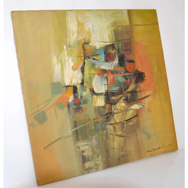 1970s 1976 Signed Abstract Oil Painting on Canvas in Hues of Earth Tone Colors For Sale - Image 5 of 13
