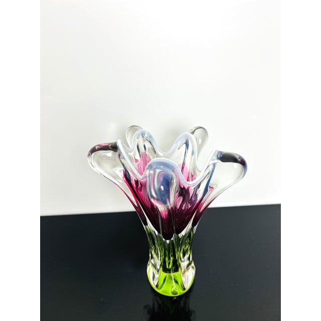 Glass Model 316/1/25 Pink and Green Art Glass Vase by Josef Hospodka for Chřibská, Czechoslovakia, 1960s For Sale - Image 7 of 11