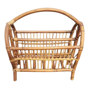 1970s Rattan Wicker Magazine Rack