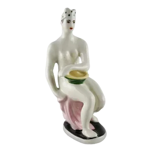 Art Deco Russian Soviet Lomonosov Factory Porcelain Figure of a Nude Bather